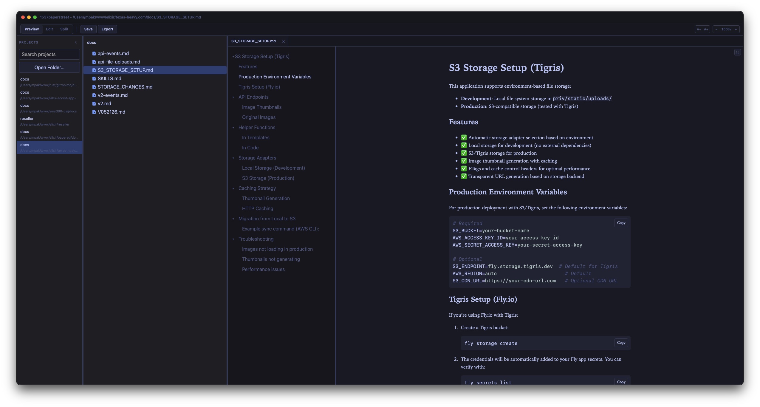 1537paperstreet Markdown workspace on macOS