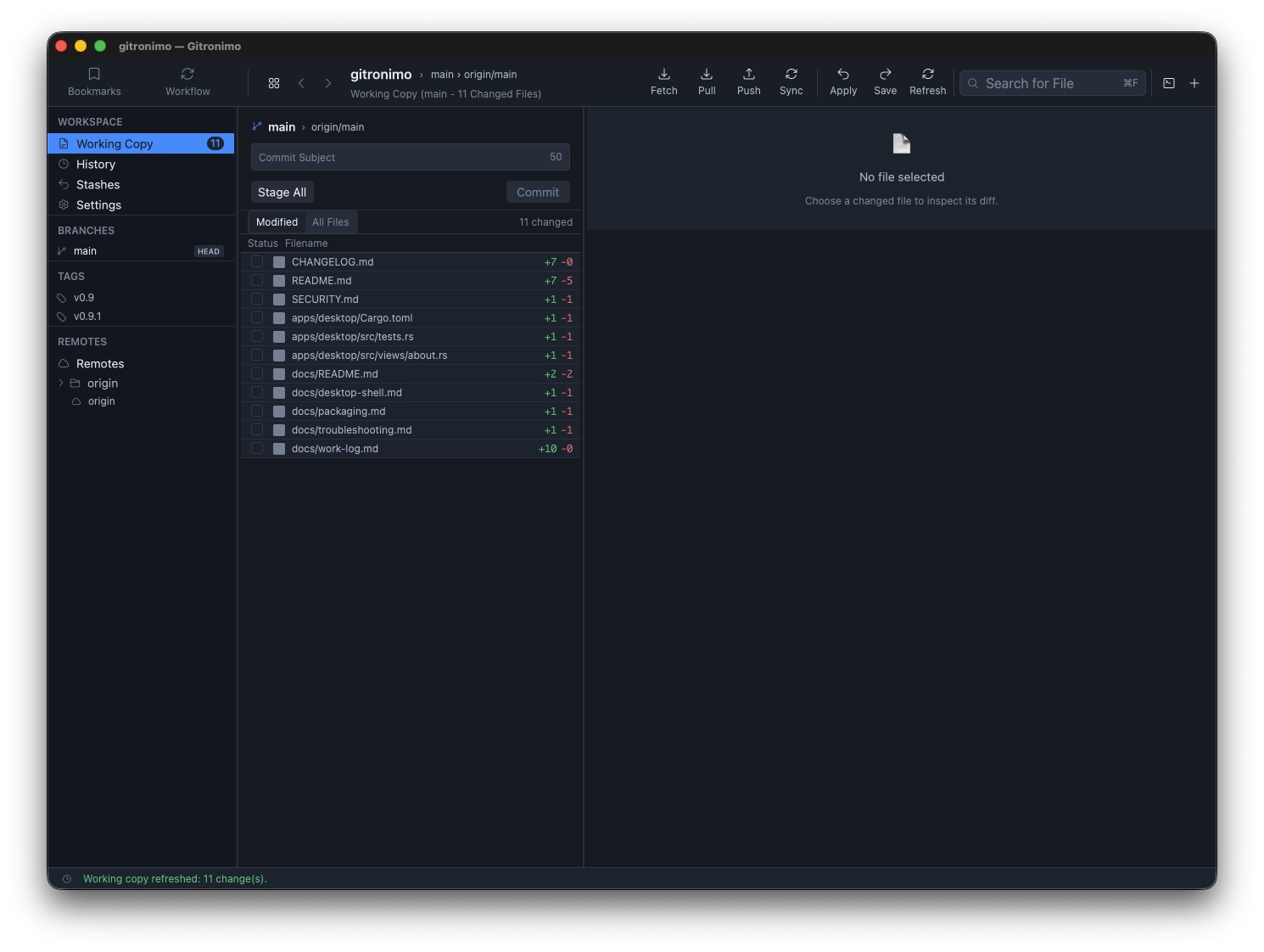 GitRonimo native Git client on macOS
