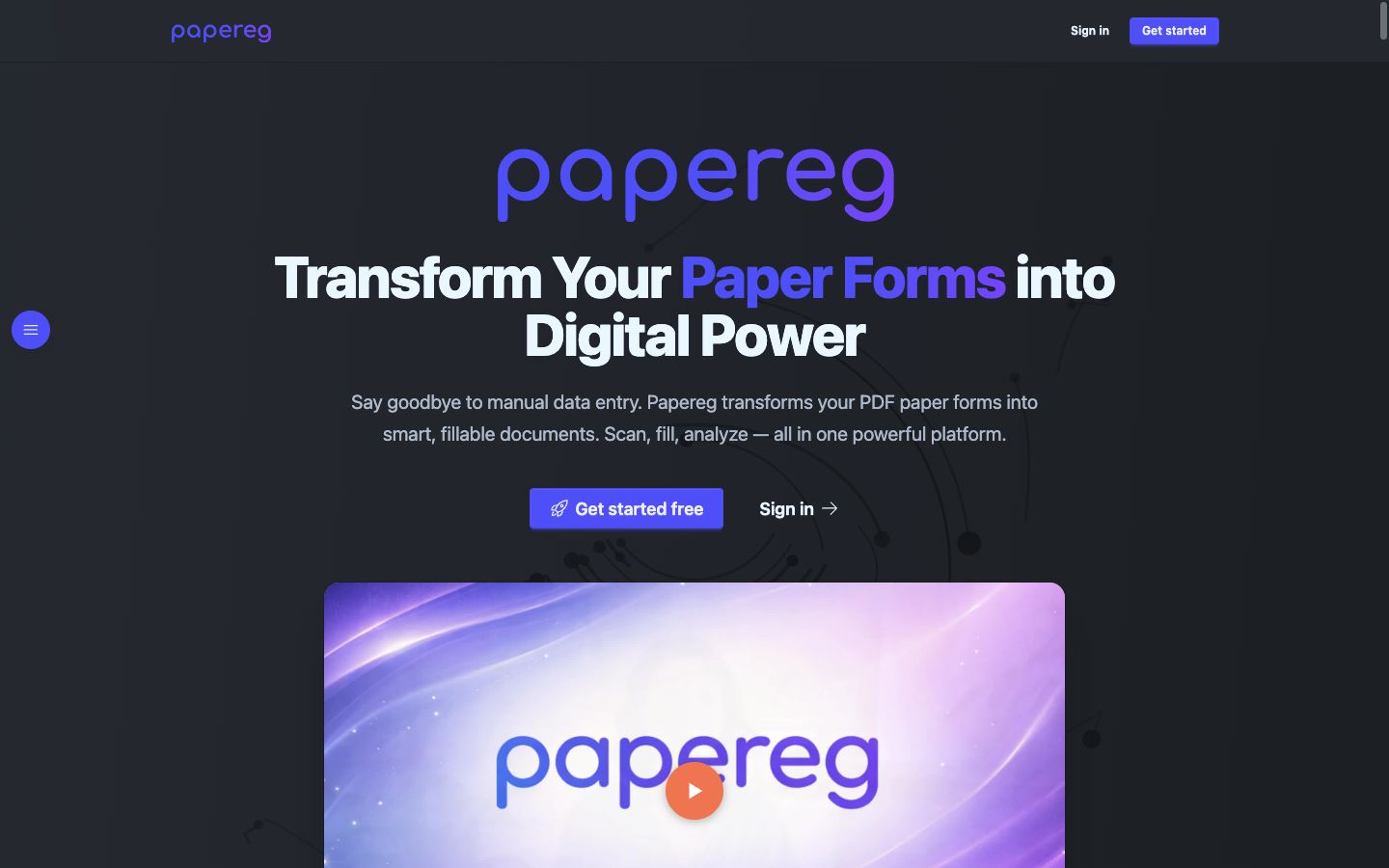 Papereg document digitization homepage