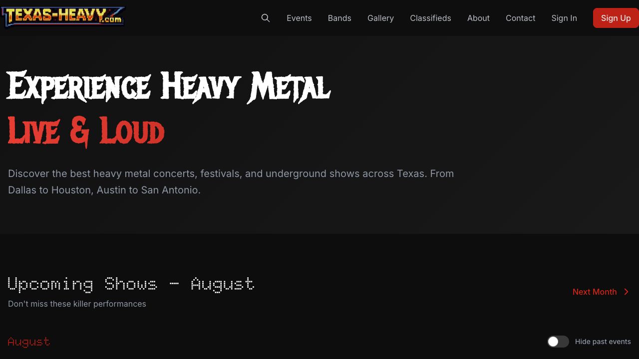 Texas Heavy event discovery homepage